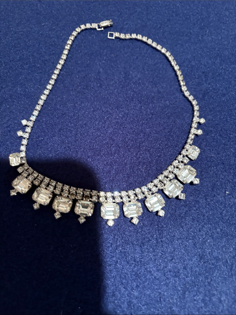 Vintage Crystal Statement Necklace - Silver Tone